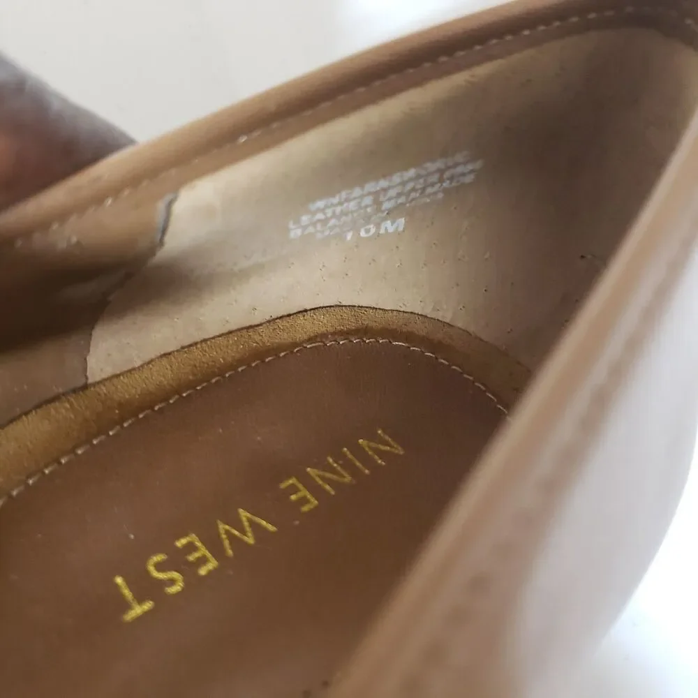 Nine West Penny Loafer Patent Leather Shoes Milk Chocolate Sz 10M PO Excel